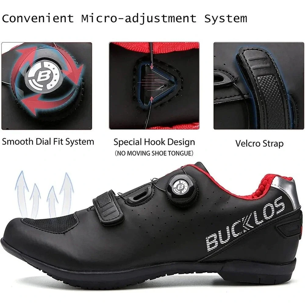 Bucklos B718 Cycling Shoes Mens Black Red Dial Fit MTB Road Bike Athletic New 39